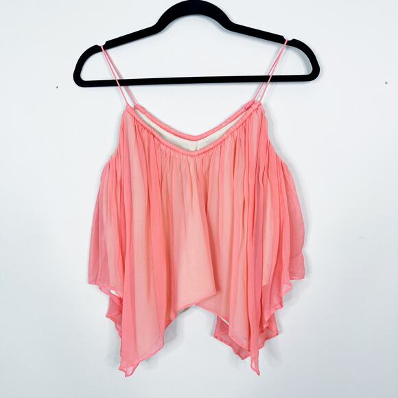 Elizabeth and James Silk Layered Tank Top XSmall XS Pink Cream Asymmetric Hem - Picture 1 of 11
